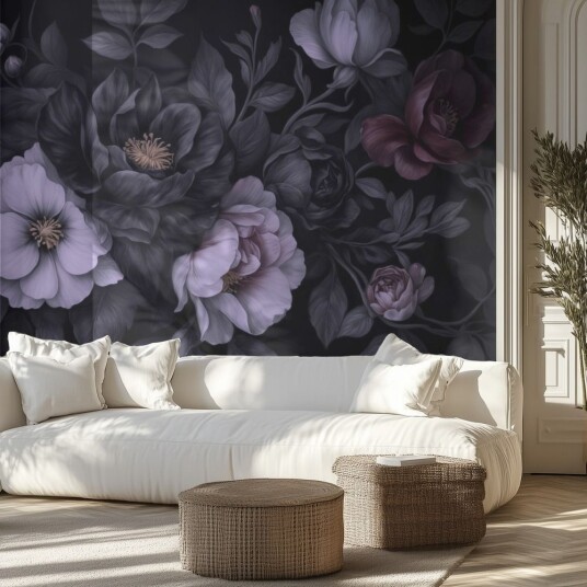 Tapet Mørke Blomster Tapet Mørke Blomster