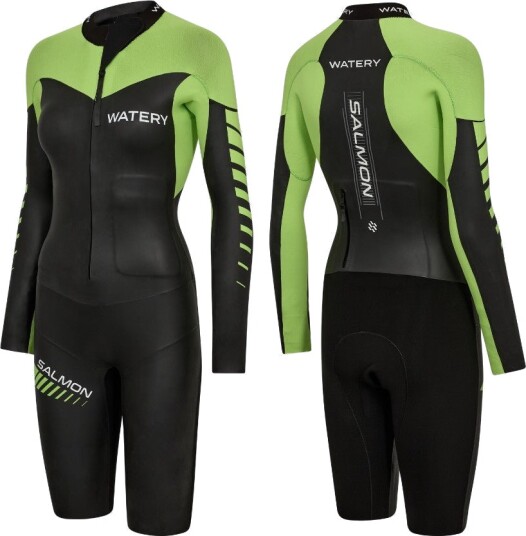 Watery våtdrakt til damer - Salmon Swimrun - Svart/grønn - Våtdrakt triathlon