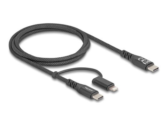 Delock - Usb-Kabel - 24 Pin Usb-C (Hann) Til Lightning, 24 Pin Usb-C (Hann) - Usb 3.0 - 3 A - 1 M - Usb-C Power Delivery (60W) - Svart