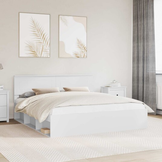 Sengestamme med hodegjerde Hvit 180 x 200 cm Konstruert tre