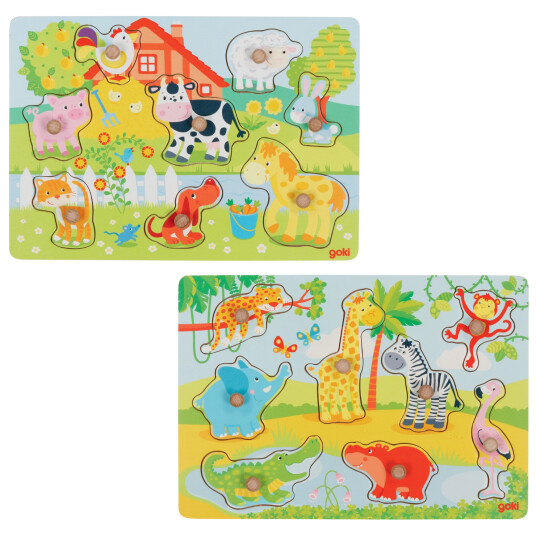 GOKI Farm animals & African baby animals, Lift-out puzzle 1240193/1240209 GOKI Farm animals & African baby animals, Lift-out puzzle 1240193/1240209