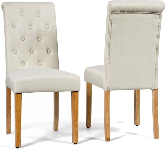 Beige tuftede spisestoler sett med 2 – buet rygg lintrekk