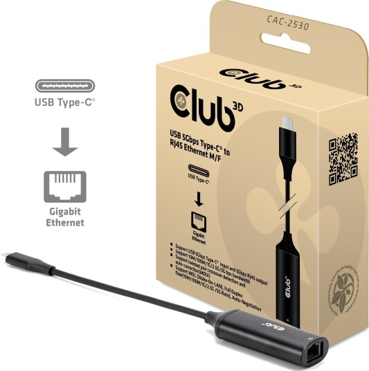 Club 3D Club3D Adapter USB-C > RJ45 5Gbps St/Bu retail Club 3D Club3D Adapter USB-C > RJ45 5Gbps St/Bu retail