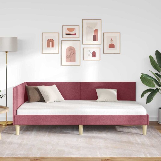 Hjørnesengramme Vinrød 90 x 190 cm Stoff og Konstruert tre Hjørnesengramme Vinrød 90 x 190 cm Stoff og Konstruert tre