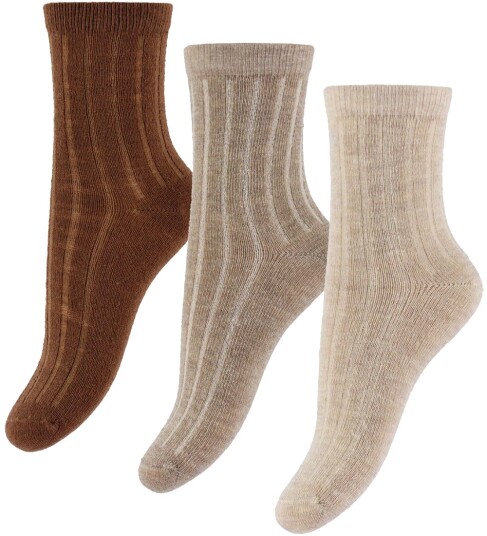 Minymo Silver Mink Melange Ull Strømper Rib 3-pak 19-22