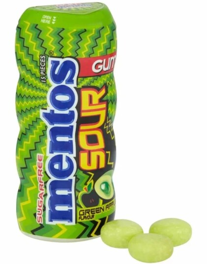 Mentos Sugarfree Sour Apple Gum Sukkerfri Tyggegummi med Sur Eplesmak