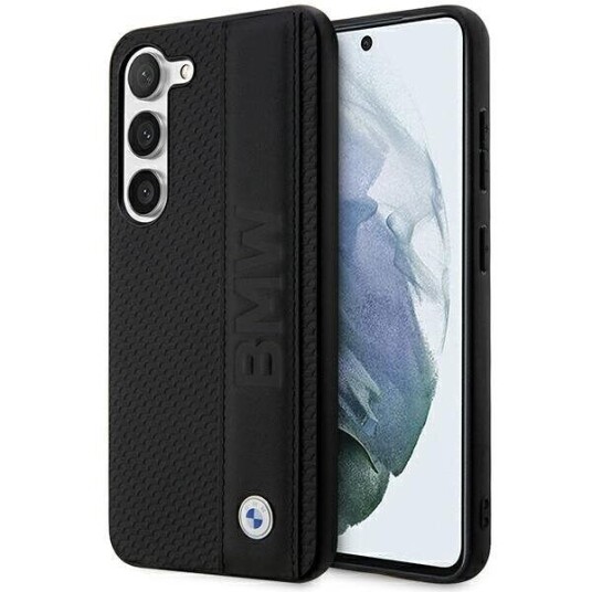 BMW Frontpanelveske for Samsung S23 Plus - Teksturert Lær med Logostripe Svart