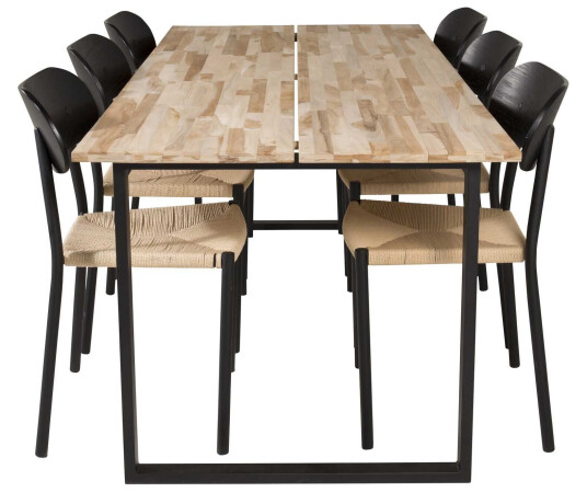 Venture Design Cirebon & Polly spisegruppe Natur/svart 6 st stoler & bord 200 x 90 cm