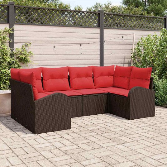 vidaXL Hagesofa Set med pute med lagring 6 pcs Brun og rød polyrotting