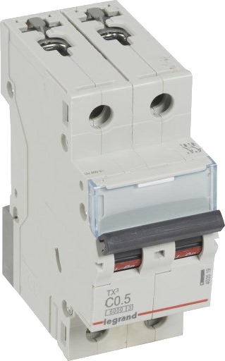 Legrand 5 stk TX³ MCB automatsikring C0,5 2P 2M 6/6kA