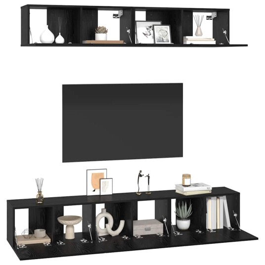 TV benksett 5 pcs Svart eik 100 x 30 x 30 cm Konstruert tre TV benksett 5 pcs Svart eik 100 x 30 x 30 cm Konstruert tre