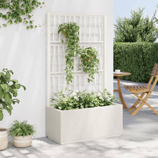 Plantekasse med espalier hvit 80x36x140 cm PP