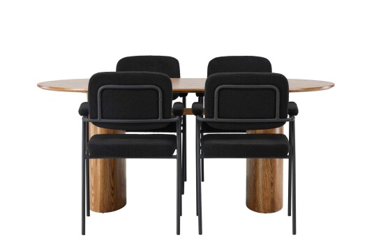 Venture Design Isolde & Yesterday spisegruppe Svart/natur 4 stoler & bord 180 x 90 cm