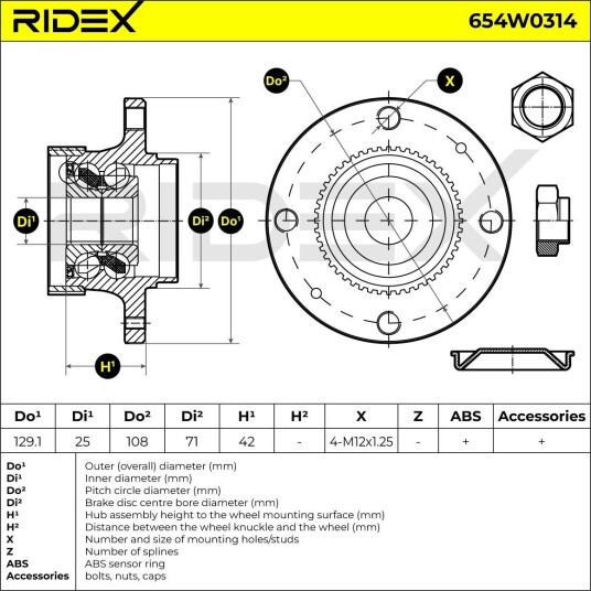 RIDEX 654W0314 Hjullager