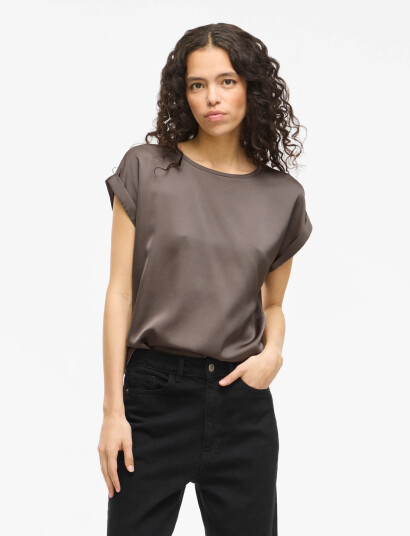 Vila Viellette S/S Satin Top - Noos - Brown - 44