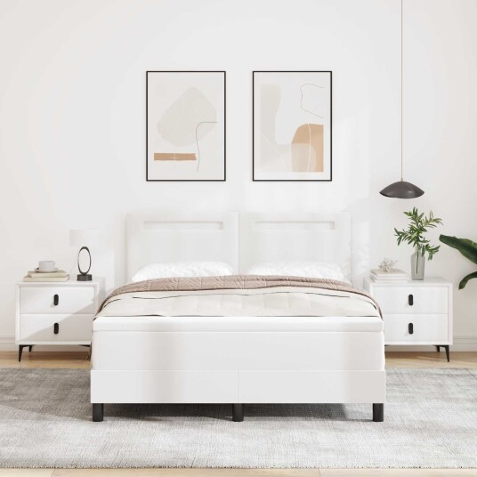  Sengramme med madrass med madrass Hvit 140 x 200 cm Kunstlær