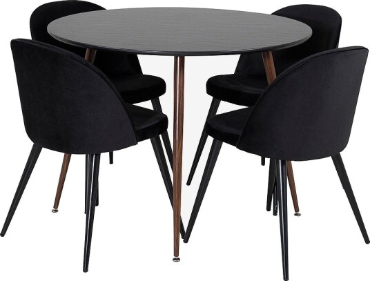 Venture Home Spisegruppe Plaza med 4 stk stoler Velvet Svart Venture Home Spisegruppe Plaza med 4 stk stoler Velvet Svart
