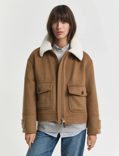GANT Wool Blend Flight Jacket - Brown - XL/XXL GANT Wool Blend Flight Jacket - Brown - XL/XXL