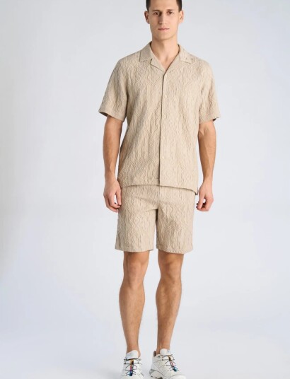 Lindbergh Textured Shirt S/S Beige XXL Lindbergh Textured Shirt S/S Beige XXL