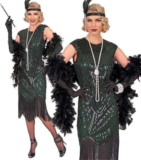 Deluxe Roaring 20's Gatsby Flapper Grønn og Svart Damekostyme Medium