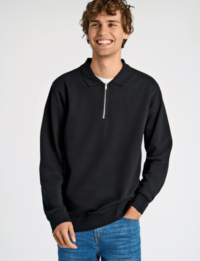 Lindbergh Jersey Pique W Zip L/S - Black - S