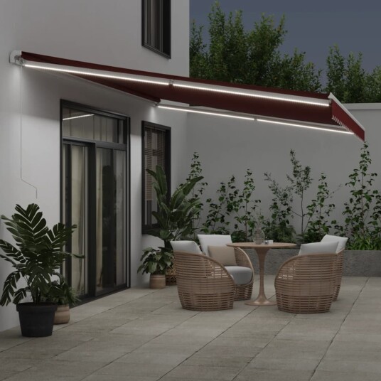 Manuell uttrekkbar markise med LED burgunder 600x350 cm