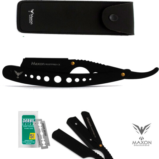 MAXON Deutschland Black Razor + DERBY barberblad + etui for barberhøvel MAXON Deutschland Black Razor + DERBY barberblad + etui for barberhøvel