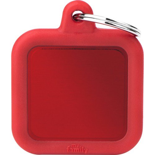 Myfamily Hushtag Firkant Id Tag-Aluminium Med Plast Kant Rød