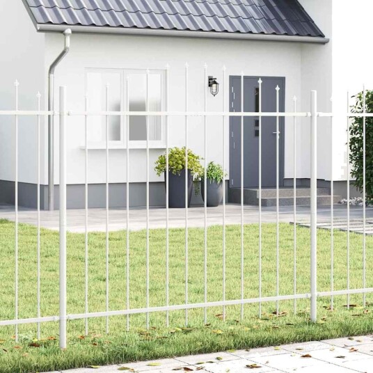 Hagegjerde med Bueformet Topp   Hvit   11,9x1,25 m   Stål