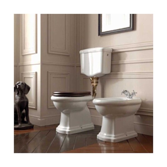 Lavabo Retro LOW Gulvstående Toalett 455x705x1045 mm, Messing/S-lås, Hvit Lavabo Retro LOW Gulvstående Toalett 455x705x1045 mm, Messing/S-lås, Hvit