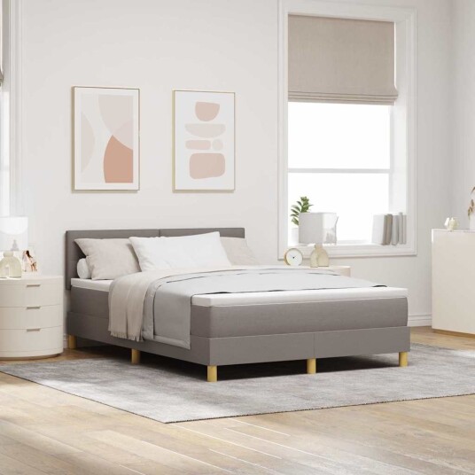  Box Spring Seng med Madrass & LED Taupe 140x200 cm Stoff