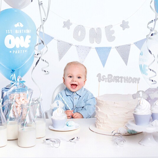 PartyDeco 1-årsfeiring Sett Sølv PartyDeco 1-årsfeiring Sett Sølv