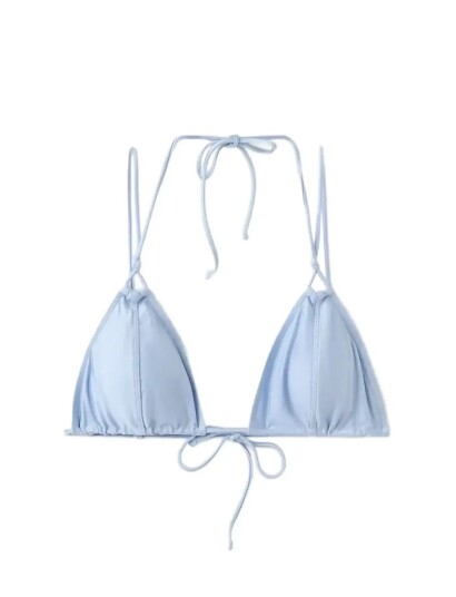 Mango Satin Effect Tie Side Bikini Top Blue S
