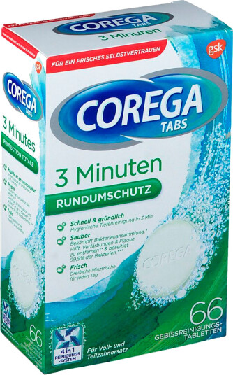 Corega 3 Minuttes Rensetabletter til Protese 66 stk. Corega 3 Minuttes Rensetabletter til Protese 66 stk.