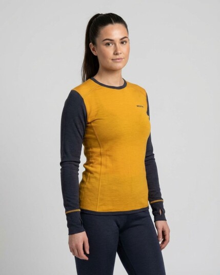 Ullundertøy Stina Ulltrøye med rund hals til dame i Gul/Lilla XXL