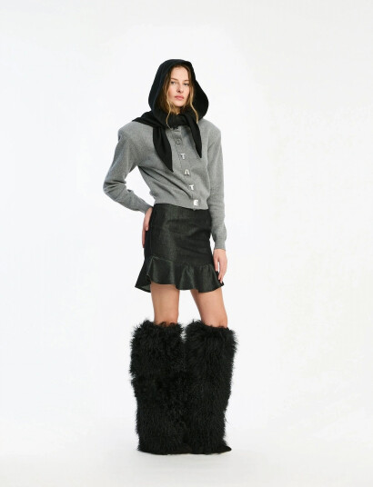 ROTATE Birger Christensen Denim Mini Ruffle Skirt - Black - 42
