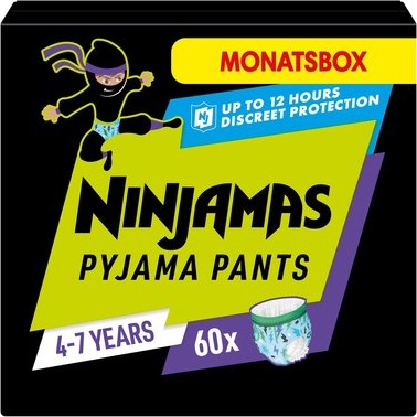 NINJAMAS Pysjamasbukser Månedsboks for gutter, 4-7 år, 60 stk.
