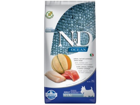 Farmina N&D Ocean Dog Salmon Cod Cantaloupe Melon Adult Mini Tørfoder Til Hunde 7 kg