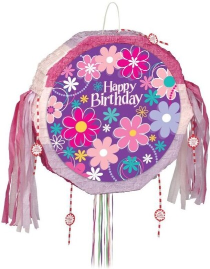 Happy Birthday Blomstrende Tromme Pop Out  Pinata 46x10x46 cm