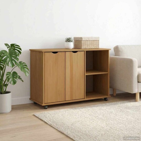 vidaXL Rullende skap Honning brun 100 x 39 x 65,5 cm Massiv furu