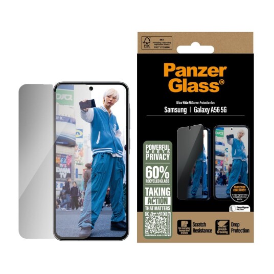 PanzerGlass Privacy Skjermbeskytter til Samsung Galaxy A56 5G - Herdet glass, Ultra Wide Fit