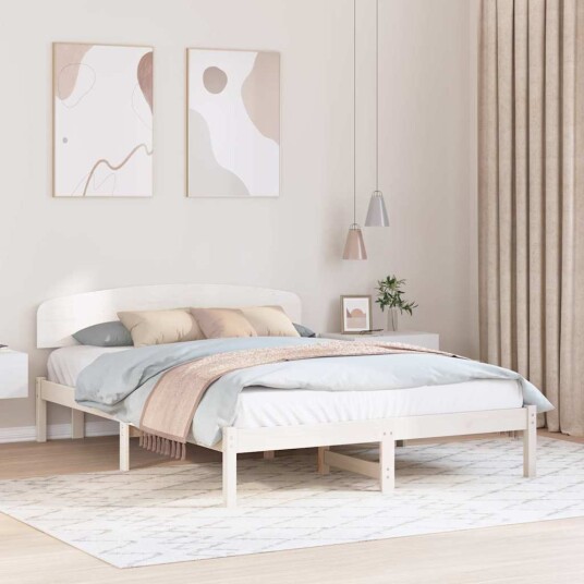  Sengestamme med hodegjerde Hvit 160 x 200 cm Massivt furutre