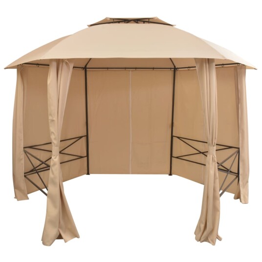 vidaXL Hagepaviljong med gardiner heksagonal 360x265 cm vidaXL Hagepaviljong med gardiner heksagonal 360x265 cm