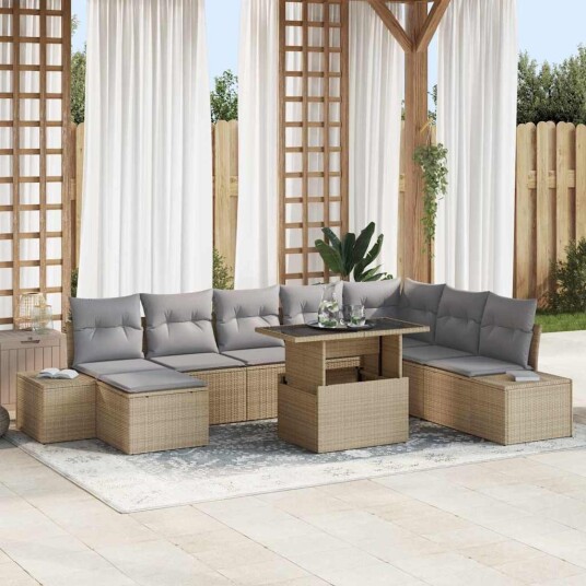 Hagesofa Set med pute 9 pcs beige og lysegrå