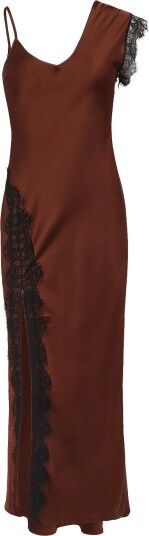 Topshop Tsclari One Shoulder Lace Trim Dress Wvn Brown 34