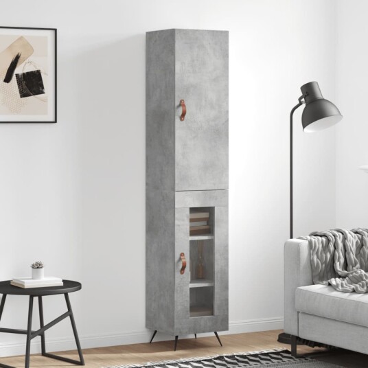 vidaXL Highboard betonggrå 34,5x34x180 cm konstruert tre 8720845484439