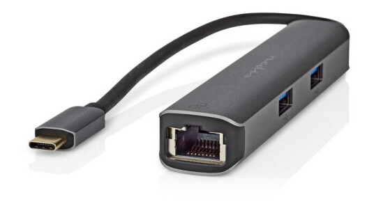 Nedis USB Multi-Port Adapter | USB 3.2 Gen 1 | USB-C™ Hann | HDMI™ Output / RJ45 Hun / 3x USB-A Hunn | 5 Gbps | 0.20 m | Rund | Gull belagt | PVC | Antrasitt | Boks