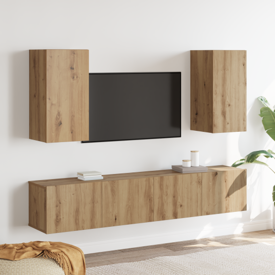 TV benksett Veggmontert 4 pcs artisan eik Medium Konstruert tre