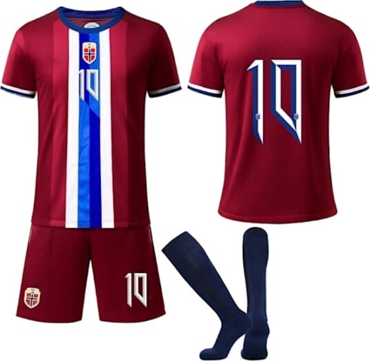 24 25 Norge Landslag Hjemmedrakt Fotballdrakt for Barn/Voksne Nr. 10 Ødegaard Størrelse 22 Supporter Fotballtrøye