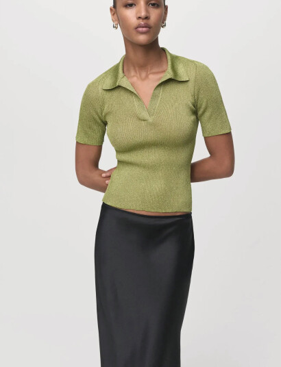 Mango Lurex Polo Neck Sweater - Green - XS